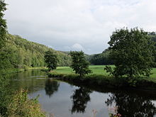 The Saale is a border river between Thuringia and Bavaria at Blankenberg