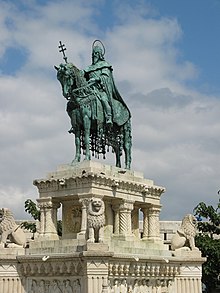 Statue of King Stephen I at the Fishermen's Bastion in Budapest