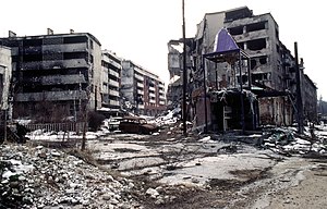 Streets in Sarajevo destroyed during the siege