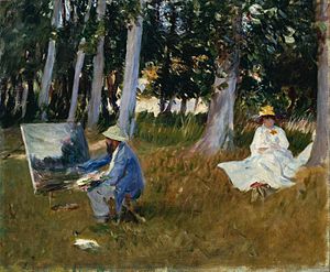 Claude Monet Painting at the Edge of a Wood , door Sargent, 1885