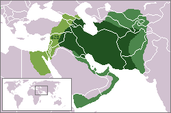 Sassanidien valtakunta laajimmillaan Khosrau II:n aikana.  