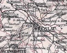 Wroclaw and its neighbouring towns on a map from 1905