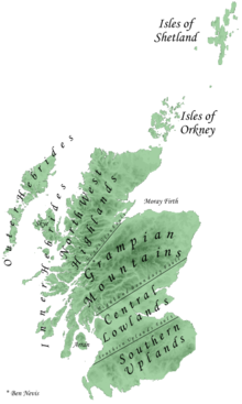 De vigtigste geografiske områder i Skotland