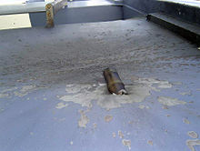 Resterne af en raketdrevet granat, der ramte Seabourne Spirit, da den blev angrebet af pirater i 2005.