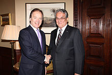 Tony de Brum (right) with British Foreign Office Permanent Secretary Hugo Swire in 2013.