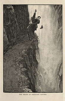 Holmes et Moriarty se battent aux chutes de Reichenbach. Illustration de 1893 par Sidney Paget