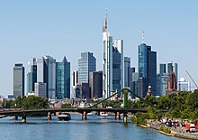 Frankfurt skyline seen from Deutschherrnbrücke (2015)