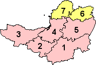 Een kaart met de districten van Somerset  