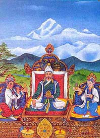 El emperador Songtsen Gampo con las princesas Wencheng y Bhrikuti