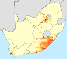 Density of isiXhosa speakers in South Africa (2011)
