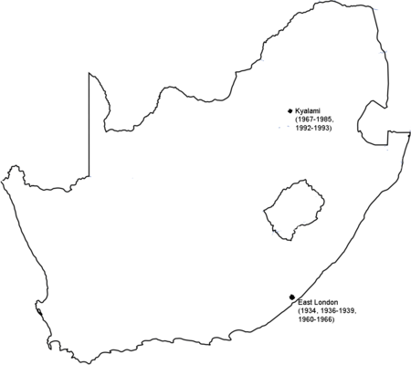 O hartă cu ambele locații ale Marelui Premiu al Africii de Sud  