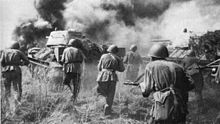 Red Army soldiers during a counter-offensive in the Battle of Kursk, July 1943.