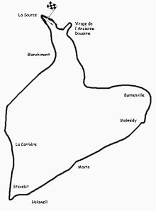 De 9-mijlsbaan van Spa-Francorchamps, gebruikt van 1925 tot 1939.  