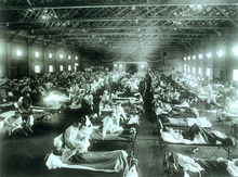 Hospital militar durante la pandemia de gripe española en 1918.  