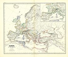 Europe in the years from 476 to 493 (map from 1874)