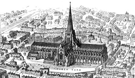 De kathedraal, zoals die er in 1561 zou hebben uitgezien.  