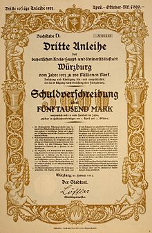 10-% debenture bond for 5,000 marks of the city of Würzburg dated 20 February 1923