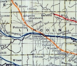 1915-1918 Mapa del ferrocarril del condado de Lincoln  