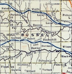 1915-1918 Mapa ferroviario del condado de Russell  