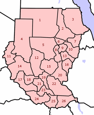 Estados de Sudán (véase la lista para la leyenda)  