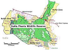 Mapa da Reserva de Vida Selvagem e Bufferzone de Sukla Phanta, Nepa