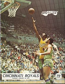 Point guard Lee Winfield during a game against the Atlanta Hawks (on a 1972 stadium newspaper).