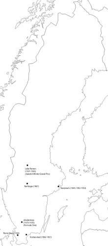 Een kaart met alle locaties van de Zweedse Grand Prix  