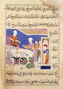 Middeleeuws Indisch Perzisch boek Nimatnama-i-Nasiruddin-Shahi (16e eeuw) waarin samosas worden geserveerd.  