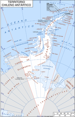 De kaart van het Chileense Antarctische Territorium.