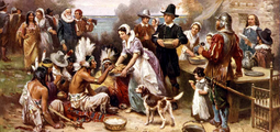 "La primera acción de gracias", pintado por Jean Leon Gerome Ferris (1863-1930).  