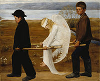 Gewonde engel , Hugo Simberg, 1903, in 2006 uitgeroepen tot Fins "nationale schilderij".  