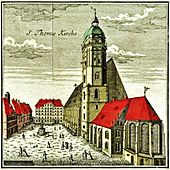 St. Thomas Church in Leipzig 1749 (copper engraving)