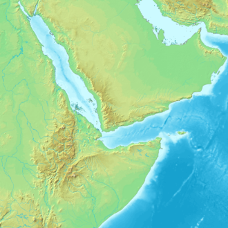Topografische kaart van de Afar-driehoek, die overeenkomt met het gearceerde gebied op de hierboven getoonde kaart