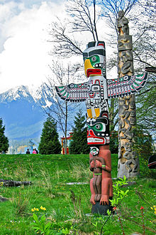 Typical of the Northwest Coast culture of North America are the totem poles: sculptural representations of clan totems with political, social, and mythological meanings