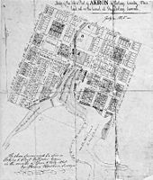 Map of Akron at the time of its founding in 1825.