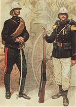 Eind 19e eeuwse Franse mariniers (officier en soldaat).