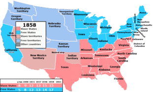 De 17 frie stater omfattede Wisconsin (1848), Californien (1850) og Minnesota (1858), og de var nu flere end de 15 slavestater.