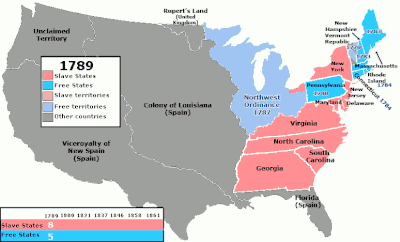 Una animación que muestra la situación de libertad/esclavitud de los estados y territorios de EE.UU., entre 1789 y 1861 (véase también: mapas anuales separados más abajo). La Guerra Civil comenzó en 1861. La esclavitud fue abolida por la 13ª Enmienda, que entró en vigor en diciembre de 1865.  