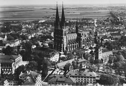 Old town of Uppsala with university and cathedral (aerial view from 1940)