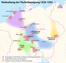 Spread of the Anabaptist movement 1525-1550
