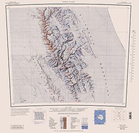 Mapa da maior parte da cordilheira Sentinel, Ellsworth Mountains com Vinson Massif.