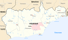 Ciudades y ríos del municipio de Viqueque (Fronteras entre 2003 y 2015)