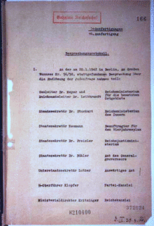 Wannsee minutes: The first sheet of the list of participants