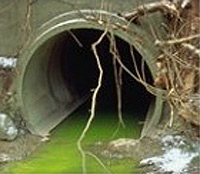 Afval uit een rioolbuis is een voorbeeld van watervervuiling  
