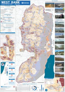 Palestinian self-governing territory, "Area A" under the Interim Agreement on the West Bank and the Gaza Strip (Oslo Agreement), Palestinian self-governing territory under the control of the Israeli military (Area B). Administered by the Israeli military (Area C); Israeli settlement, Outpost of an Israeli settlement, communal area of the settlement (forbidden to Palestinians).