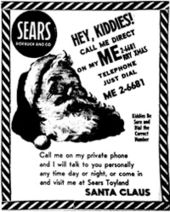 1955 Reklama Sears z błędnie wydrukowanym numerem telefonu, który doprowadził do powstania programu NORAD Tracks Santa