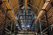 The roof truss of the cathedral in the area of the transition choir/longhouse with view to the gallery