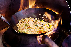 A wok on a flame