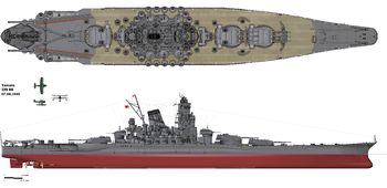 Piirustus IJN:n superlohikäärmelaiva Yamatosta  