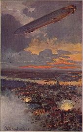 Bombardment of Antwerp by a Zeppelin in 1914, painting by Themistokles von Eckenbrecher